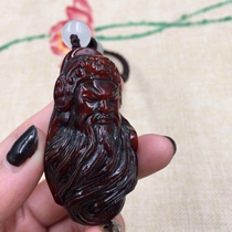 Red old yak horn carving Guan Gong handlebar pendant