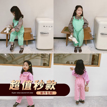 Mother Yun'er girl spring broken plaid shirt belt pants suit baby spring and autumn foreign shirt pants tide