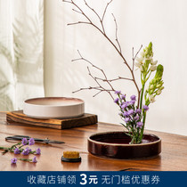 Japanese sword mountain flower arrangement pot Flower pot Xiaohara Flowerway Ceramic flower arrangement plate Chinese Zen floral teaching utensils