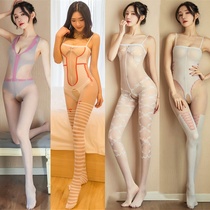 Stockings sexy hot and hot one-piece stockings sex uniforms coquettish passion temptation ultra-thin transparent crotch split bed