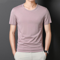 High-end t-shirt male short sleeve Summer Korean version Trend in pure color loose with big code ice silk Modale mens blouse