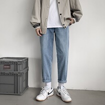 Jeans men 2021 New Hong Kong wind ins trendy dangle daddy pants summer elastic waist straight ankle-length pants