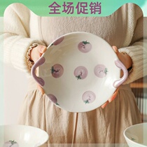 Foam noodles bowls Ins Day Cute Wind Large Bowl Lanoodle Soup Bowl Cutlery Cutlery Home Ceramics Big Hand Painted Wag Honey Peach Bowl