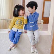 Children's Han costume suit Spring and Autumn Festival Boys Long Sleeved Cotton Ma Tangdress Chinese Feng Girl Baby National School Costume