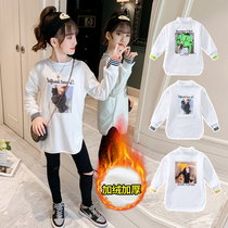 Girls semi-high collar base shirt plus velvet padded 2020 autumn and winter clothes Joker childrens warm coat