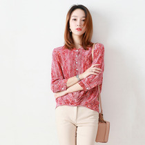 Silk shirt female 2019 new thin print mulberry silk fashion design sense niche seven-split sleeve stand collar shirt
