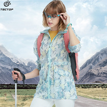 TECTOP Summer Womens Long Print Camouflage Skin Clothes Ultra-thin Lightweight Breathable Sunscreen Clothes Tide