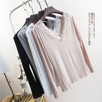 2019 Autumn New Modal lace lace V-neck autumn clothes women thin bottom slim long sleeve T-shirt with base shirt