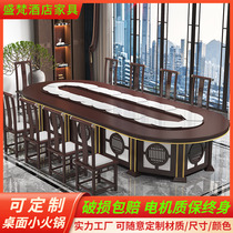 New Chinese Elliptical Electric Dining Table Rectangular bag Long table 20 people Hotel Hotpot 3 6m Hotel Conveyor table