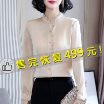 Foreign trade big-name tail single-cut label womens spring and autumn dress silk shirt shirt mulberry silk long-sleeved bottoming shirt top