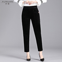 Middle-aged and elderly womens pants 2020 new autumn and winter casual pants female mother high waist loose straight corduroy trousers