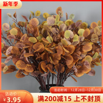 Simulation flower green planting high-branch Apple Leaf round leaf money leaf eucalyptus flower flower silk autumn color