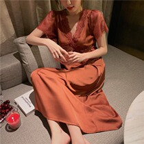 Ice Silk Sleeping Dress Woman 2021 New Summer Short Sleeves With Chest Cushion Long Pyjamas Dress Lady Can wear a home dress