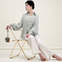 NZ Head Top Pint Flax Texture 100 Triacetate lantern sleeves Loose Outline Shirt Woman Spring Summer Shirt Blouse