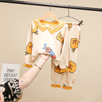 Girls Cotton Pajamas Set Childrens Clothing 2021 Spring and Autumn New Childrens Womens Baby Pullover Long Sleeve Home Clothes