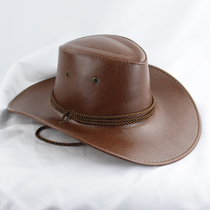  Spring and autumn western cowboy hat Leather male mountaineering Spanish sun hat sunscreen female travel big edge sun hat