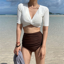 Swimsuit female 2021 New Korean Conservative belly thin sexy high waist short sleeve split body hot spring bath suit swimsuit