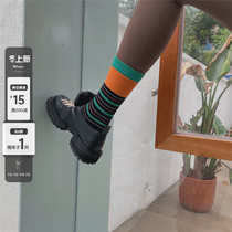 LET ME SEE color combination Japanese plaid socks womens midline socks ins tide stripes stockings autumn and winter