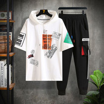 Teenager summer wearing hat sweater boy short sleeve T-shirt set Junior High School High School students a handsome summer dress