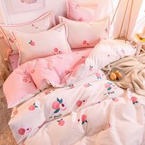  Cotton brushed four-piece set Autumn and winter thickened cotton quilt cover net red girl girl heart sheet bed three-piece set