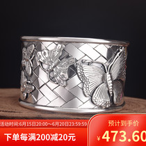 Foot silver 999 retro national style Elegant Temperament Butterfly with wide version opening to weave butterfly bracelet woman