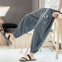 China Wind Flax Pants Men Pants Loose Casual Chubby Khalen Broadlegged Pants Big Code Linen Embroidered Bunk Pants Tide