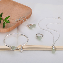 Handmade sterling silver jewelry Magnolia 925 silver natural Hetian Jade women jewelry exquisite set chain holiday gift