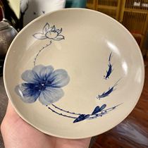 Blue and white pot bearing tea plate fruit plate Yunnan blue and white pot bearing tea plate fruit plate diameter 15cm grid tea life