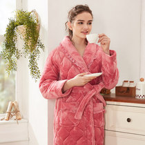 Nightgown women winter extended coral velvet pajamas three-layer cotton and velvet padded bathrobe autumn and winter cute flannel