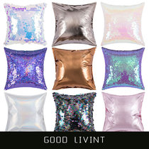 Nordic light luxury plush sequin Pillow sofa decoration cushion two-color splicing backrest girl fashion back pillow