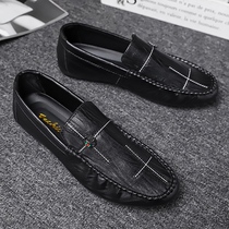 Mens shoes 2021 new trend wild autumn mens casual leather shoes a pedal black lazy bean trendy shoes