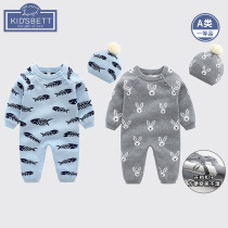 Belle sweet baby clothes baby male warm double knitted jumpsuit thick ha clothes climbing clothes out to carry clothes
