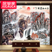 House housekeeper large Chinese painting landscape painting seamless mural living room TV background wall Jiangshan picturesque customization