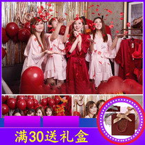 Wedding morning robe female bride bridesmaid group makeup wedding embroidery words silk red ice silk nightgown bathrobe souvenir summer