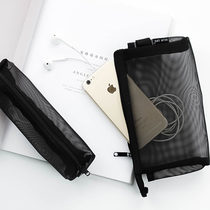 Extremely simple Upright Transparent Mesh Yarn Pen Bag Cashier Bag Student Exam Special Portable Pen Bag Large Capacity 3 Color