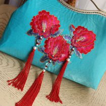  (High match version) Double-sided double-sided hand embroidery plate gold and red candlestick flower small bead spike tassel* * New Chinese bag