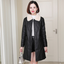 zqqz leather down jacket female mink fur collar 2020 Winter new long sheep leather jacket 206