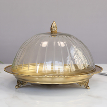 European-style villa model house soft decoration with cover glass brass fruit plate cake plate dust-proof snack plate