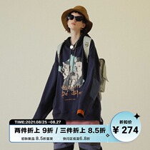  UNVESNO national tide original autumn and winter printing stitching loose long-sleeved pullover hooded sweater men oversize