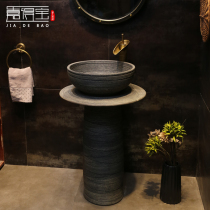 Retro carved column washbasin one-body basin balcony outdoor ceramic wash basin floor type column basin courtyard