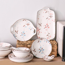 Japanese ceramic bowl set Household meal rice bowl Large soup bowl Hat noodle bowl Creative plate dish plate Dining utensils