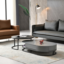 Nordic minimalist coffee table light luxury living room creative personality oval tea table modern style black gray storage round coffee table
