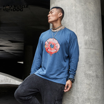 Muscle dog sports long sleeve T-shirt mens Tide brand print loose round neck casual running fitness clothes training suit