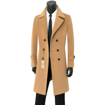 Mens cashmere coat double-sided velvet jacket young woolen Korean version of slim wind-proof warm long double-breasted Woolen