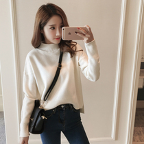 2020 autumn and winter New Korean womens Joker round neck thick knitted base shirt semi-high neck loose slim sweater