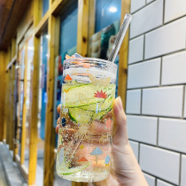 Mori with graduated straw glass water Cup for men and women Milk Cup straight drink cup Breakfast Milk Cup girl heart drink cup