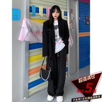 Kurozawa Xuan Qi fat mm suit long sleeve jacket female detachable shoulder pad black slim small suit jacket