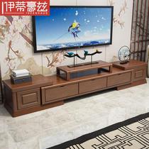 Solid wood TV cabinet Tea Table Combo New Chinese Modern Minimalist Telescopic Type Ground Cabinet Home Living Room Rubber Wood Furniture