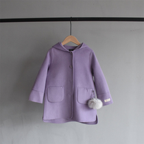 60% discount clearance ~ double-sided cashmere ~ winter clothes new childrens clothing girls Korean brand purple white fur ball coat coat