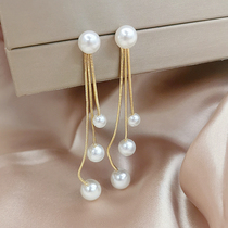 2021 New Pearl Earrings Female Tide Korea 925 Silver Needle Multilayer Long current Sear nail 100 lap net red earrings